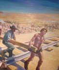 vintage camp oil painting